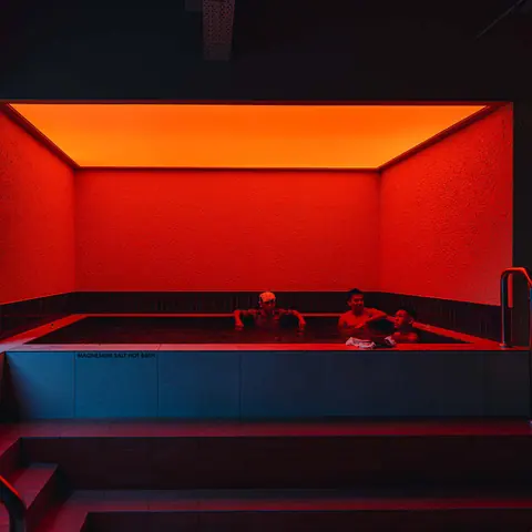 Red-lit plunge pool room
